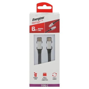 Energizer Cable, Type-C, Braided Cord, 6 Feet