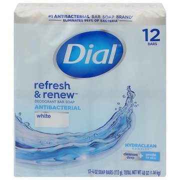 Dial Refresh & Renew Bar Soap, Deodorant, Antibacterial, White