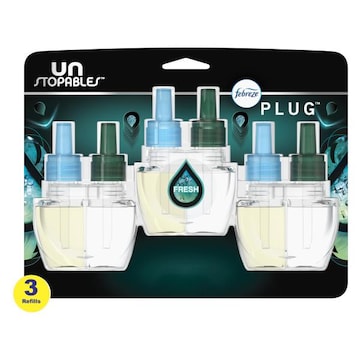 Febreze Unstopables Odor-Fighting PLUG Air Freshener, Fresh, (3) .87 fl. oz. Oil Refills