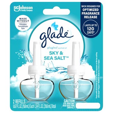 Glade PlugIns Scented Oil 2 Refills, Air Freshener, Sky & Sea Salt, Essential Oil Infused Wall Plug In, 1.34 FL OZ, Pack of 2