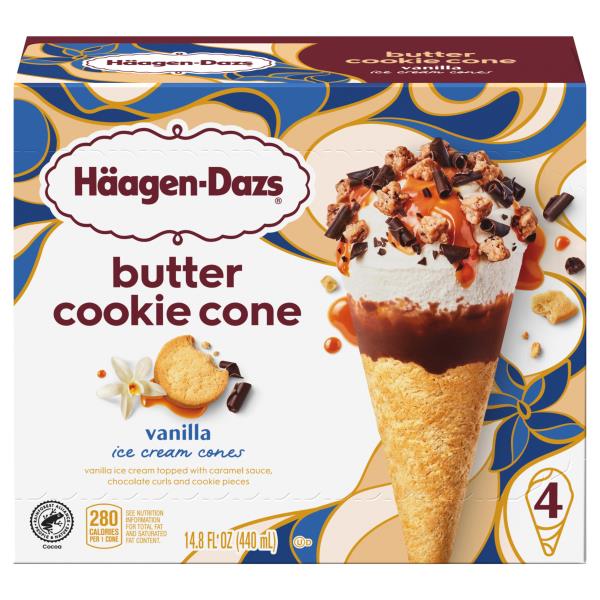 HaagenDazs Ice Cream Cones, Vanilla, Butter Cookie Cone Publix Super Markets