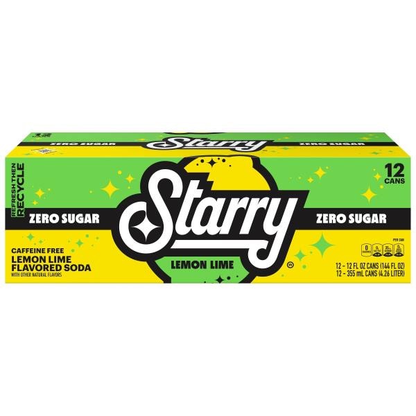 Starry Starry Zero Sugar Soda Lemon Lime 12 Fl Oz, 12 Count