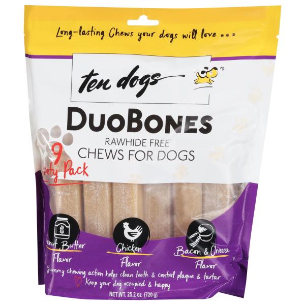 Ten Dogs Duo Bones, Rawhide Free, Chews for Dogs, 9 Variety Pack