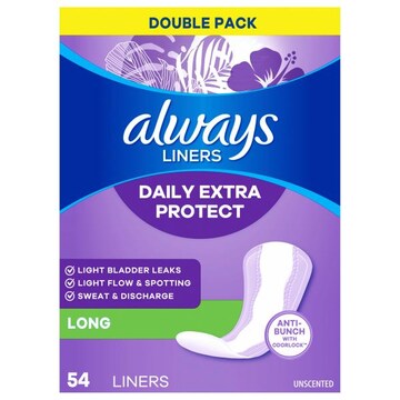 Always Liners, Daily Extra Protect, Unscented, Long, Double Pack