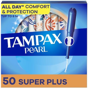 Tampax Pearl Tampons with LeakGuard Braid, Super Plus, 50 Ct