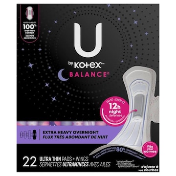 U by Kotex Balance Ultra Thin Extra Heavy Overnight Pads + Wings