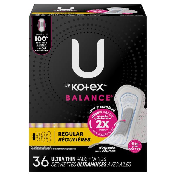 U by Kotex Balance Pads + Wings, Ultra Thin, Regular Publix Super Markets