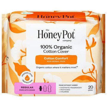 The Honey Pot Company Pads, with Wings, Non-Herbal, Regular Absorbency