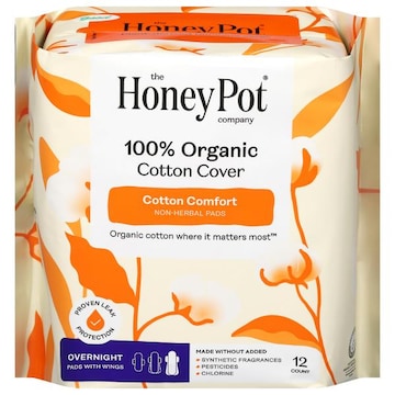 The Honey Pot Company Pads, with Wings, Non-Herbal, Overnight Absorbency
