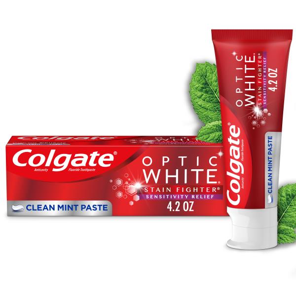 Colgate OPTIC WHITE TOOTHPASTE, STAIN FIGHTER, CLEAN MINT, SENSITIVITY ...