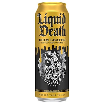 Liquid Death Iced Tea, Agave, Vitamins, Grim Leafer