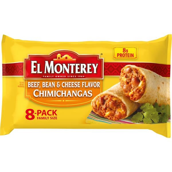 El Monterey Chimichangas, Beef, Bean & Cheese Flavor, Family Size, 8