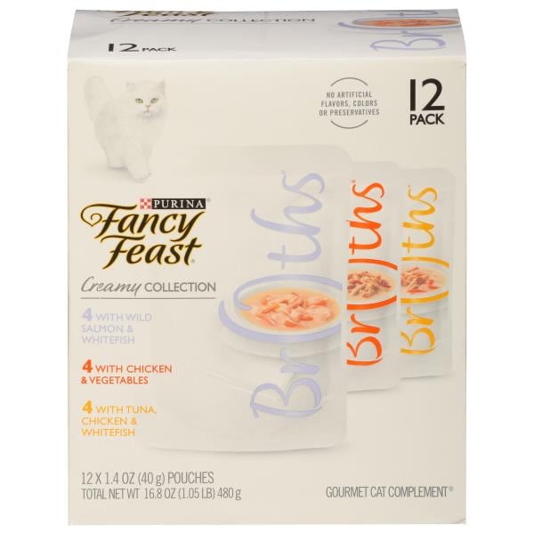 Fancy Feast Broths Gourmet Cat Complement, Creamy Collection, 12 Pack