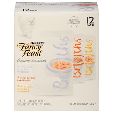 Fancy Feast Broths Gourmet Cat Complement, Creamy Collection, 12 Pack
