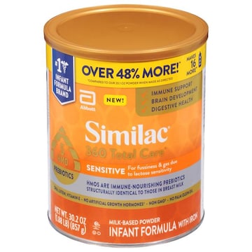 Abbott Similac Infant Formula with Iron, 360 Total Care, Sensitive, Milk-Based Powder