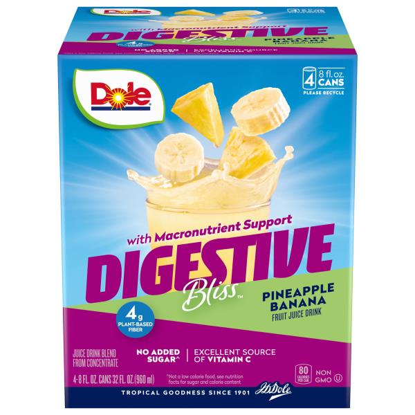 Dole Digestive Bliss Fruit Juice Drink, Pineapple Banana, 4 Cans