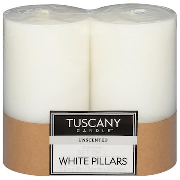 Tuscany Candle Candles, White Pillars, Unscented, 2 Pack