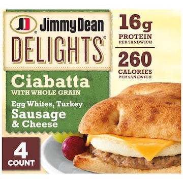 Jimmy Dean Delights Turkey Sausage, Egg White and Cheese Ciabatta Sandwiches, 4 ct Pack