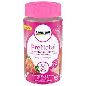 Centrum Prenatal Multivitamin Gummies with DHA and Folic Acid, Mixed Berry and Orange Flavors - 60 Count, 30 Day Supply