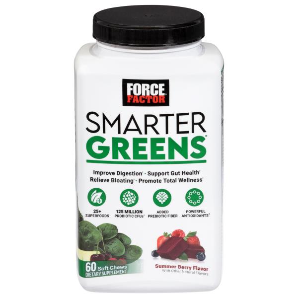 Force Factor Soft Chews Summer Berry Flavor Smarter Greens