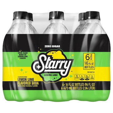 Starry Starry Zero Sugar Soda Lemon Lime 16 Fl Oz, 6 Count