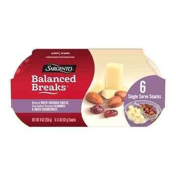 Sargento Balanced Breaks® Natural White Cheddar Cheese, Sea-Salted Roasted Almonds, Dried Cranberries, 6-Pack