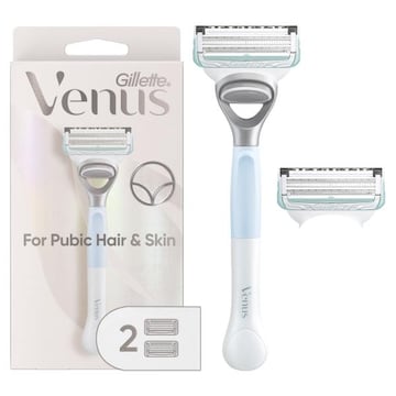 Venus Pubic Hair and Skin, Women's Razor Handle + 2 Blade Refills