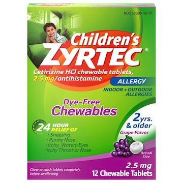 Zyrtec Children's Dye-Free Chewable Tablets Grape Flavor 2.5 mg Allergy