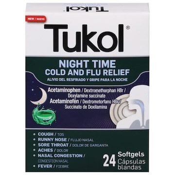 Tukol Cold and Flu Relief, Night Time, Softgels