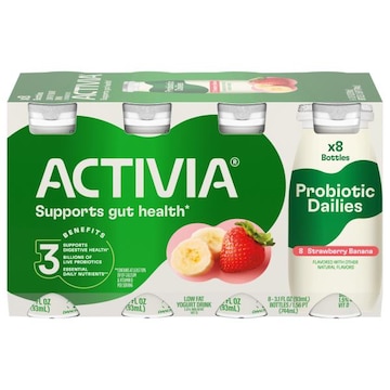 Activia Yogurt Drink, Lowfat, Probiotic Dailies, Strawberry Banana, 8 Pack