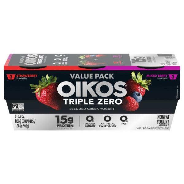 Oikos Triple Zero Yogurt, Nonfat, Greek, Blended, Strawberry Flavored