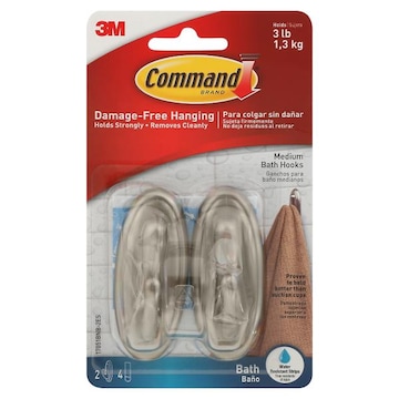 Command Medium Bath Hooks, Nickel