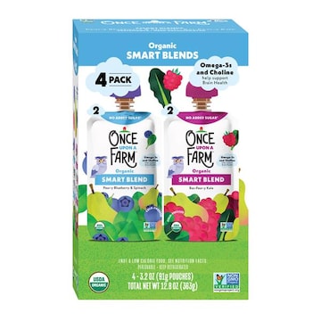 Once Upon a Farm Smart Blend, Pear-y Blueberry and Spinach and Rasp-Pear-y Kale Kid's Snack