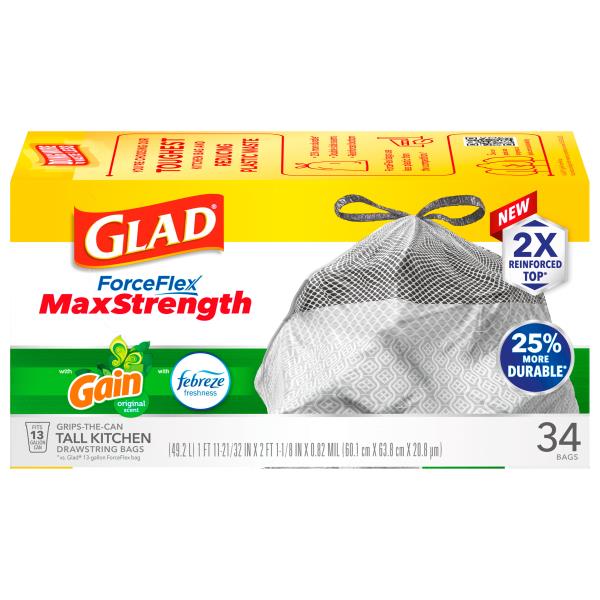 Glad Force Flex Tall Kitchen Bags, Drawstring, Gain Original Scent, 13 Gallon Publix Super Markets