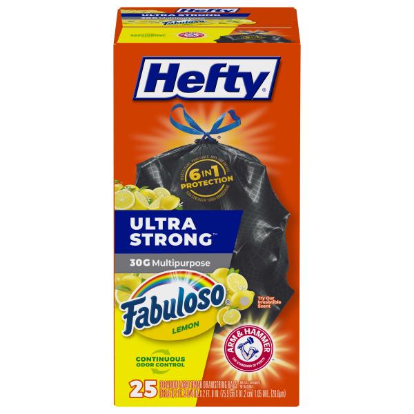 Hefty Ultra Strong Trash Bags, Drawstring, Large, Fabuloso Lemon, 30