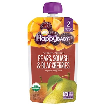 HappyBaby Organics Baby Food, Organic, Pears, Squash & Blackberries, 2 (6+ Months)