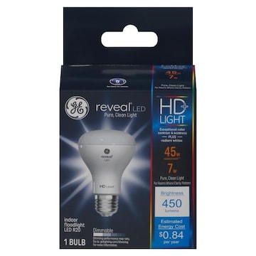 Ge Reveal Light Bulb, LED R20, Dimmable, 7 Watts, Indoor Floodlight