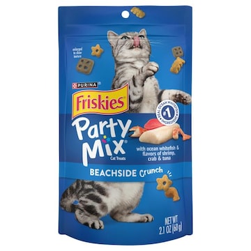 Friskies Party Mix Beachside Crunch Cat Treats with Ocean Whitefish & Flavors of Shrimp, Crab & Tuna