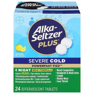Alka-Seltzer PowerFast Fizz Severe Cold, Night, Effervescent Tablets, Lemon Flavor