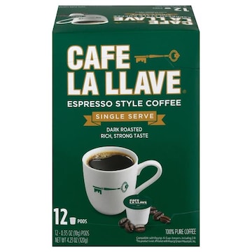 Cafe La Llave Coffee, Dark Roasted, Espresso Style, Single Serve Pods