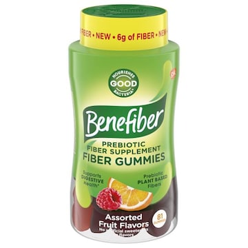 BENEFIBER Prebiotic Fiber Supplement Gummies for Digestive Health, Assorted Fruit Flavor
