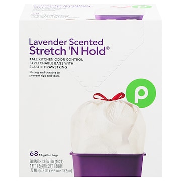 Publix Tall Kitchen Bags, Drawstring, Odor Control, Lavender Scented, Stretch 'N Hold, 13 Gallon