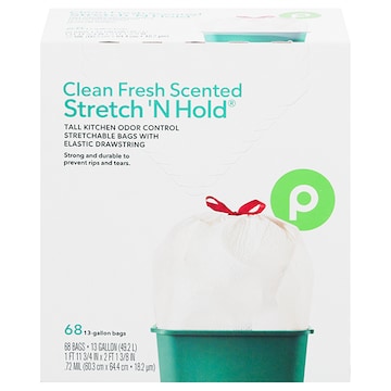 Publix Tall Kitchen Bags, Drawstring, Odor Control, Clean Fresh Scented, Stretch 'N Hold, 13 Gallon