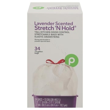 Publix Tall Kitchen Bags, Drawstring, Odor Control, Lavender Scented, Stretch 'N Hold, 13 Gallon