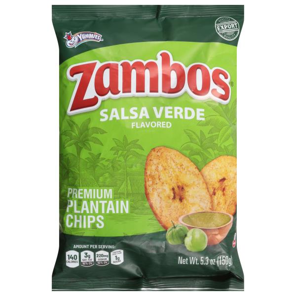 Zambos Yummies Plantain Chips, Premium, Salsa Verde Flavored, Mild ...