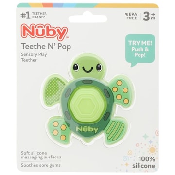 Nuby Teether, Soft Silicone, Sensory Play, Teethe N' Pop, 3+ Months
