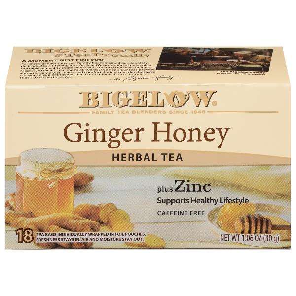 Bigelow Ginger Honey plus Zinc, Caffeine Free Herbal Tea, 18