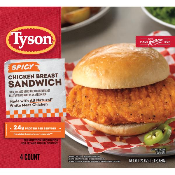 Tyson Tyson Spicy Chicken Breast Sandwich, 24 Oz, 4 Ct Box | Publix ...