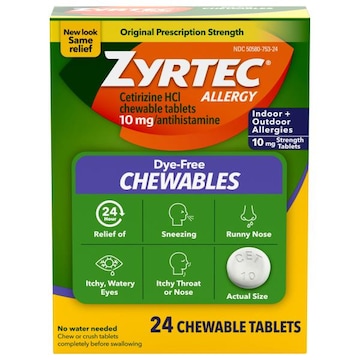 Zyrtec Original Prescription Strength Chewable Tablets 10 mg Allergy