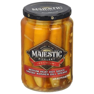 Majestic Picklery Kosher Premium Savory Medium Heat Hot Sauce Dill Spears